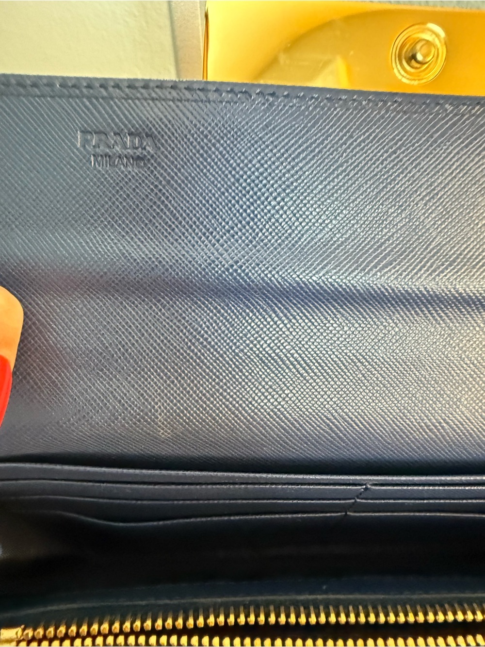 Prada Saffiano Leather Jeweled Wallet Blue Crystal Clutch W Box - Picture 6 of 7